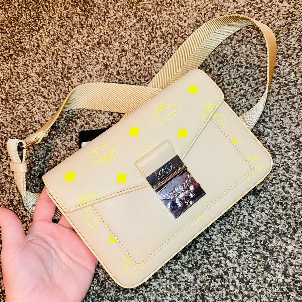 NEW! MCM Millie Yellow Small Color Splash Logo Leather Crossbody Bag - Picture 4 of 17